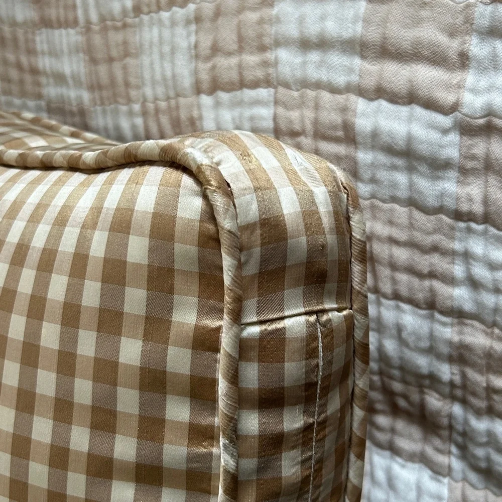 Gingham Pillow and Plush Blanket Set Tan Brown All Season Vintage Ethan Allen